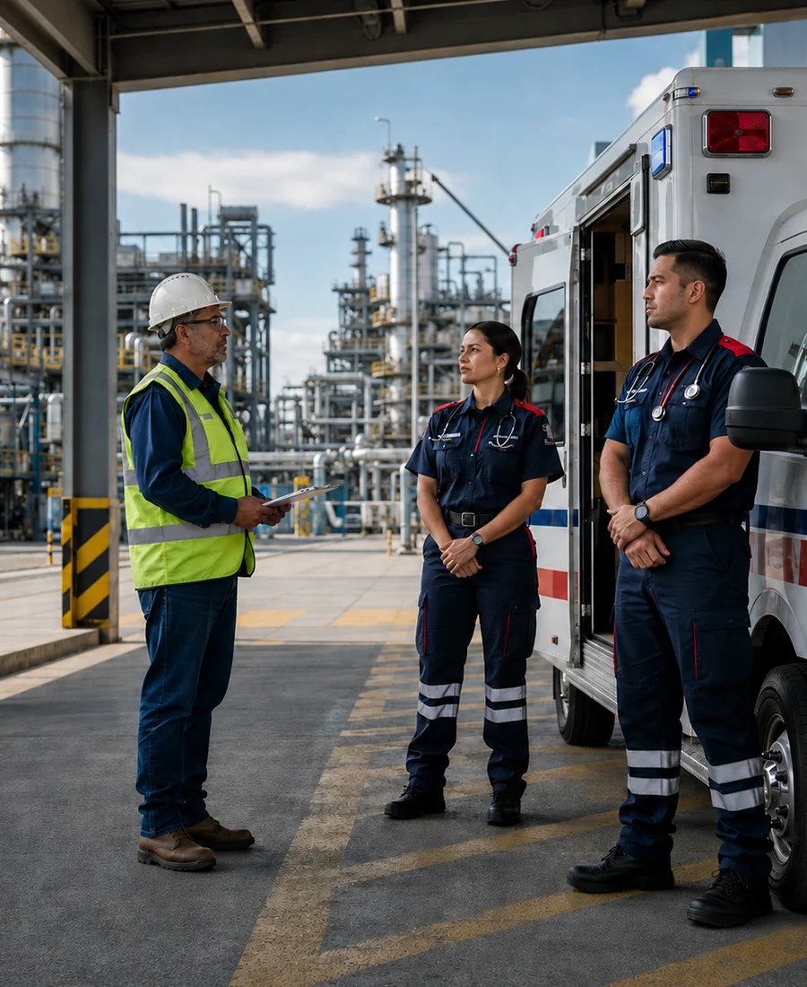 Ambulancia de DH&S de base permanente dentro de una planta industrial