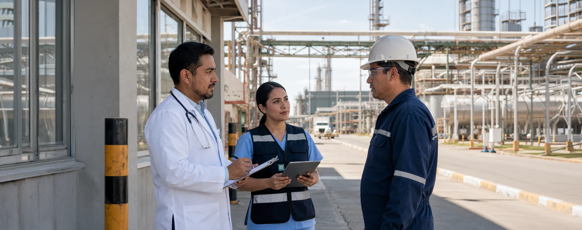 Plantilla médica de DH&S en operación dentro de una planta industrial